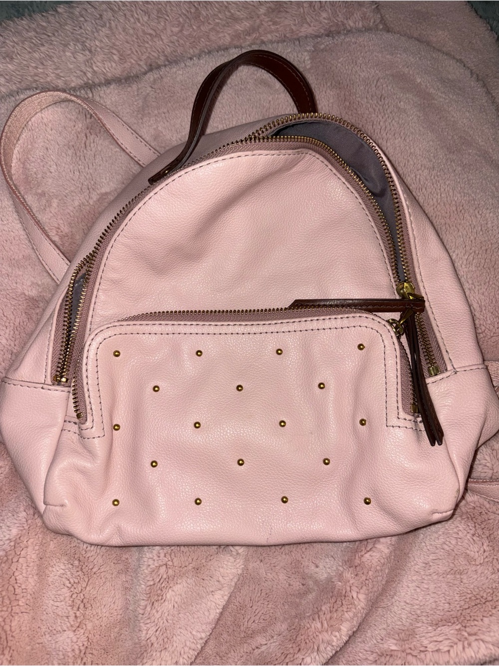 Fossil Blush Pink Studded Leather Mini Backpack